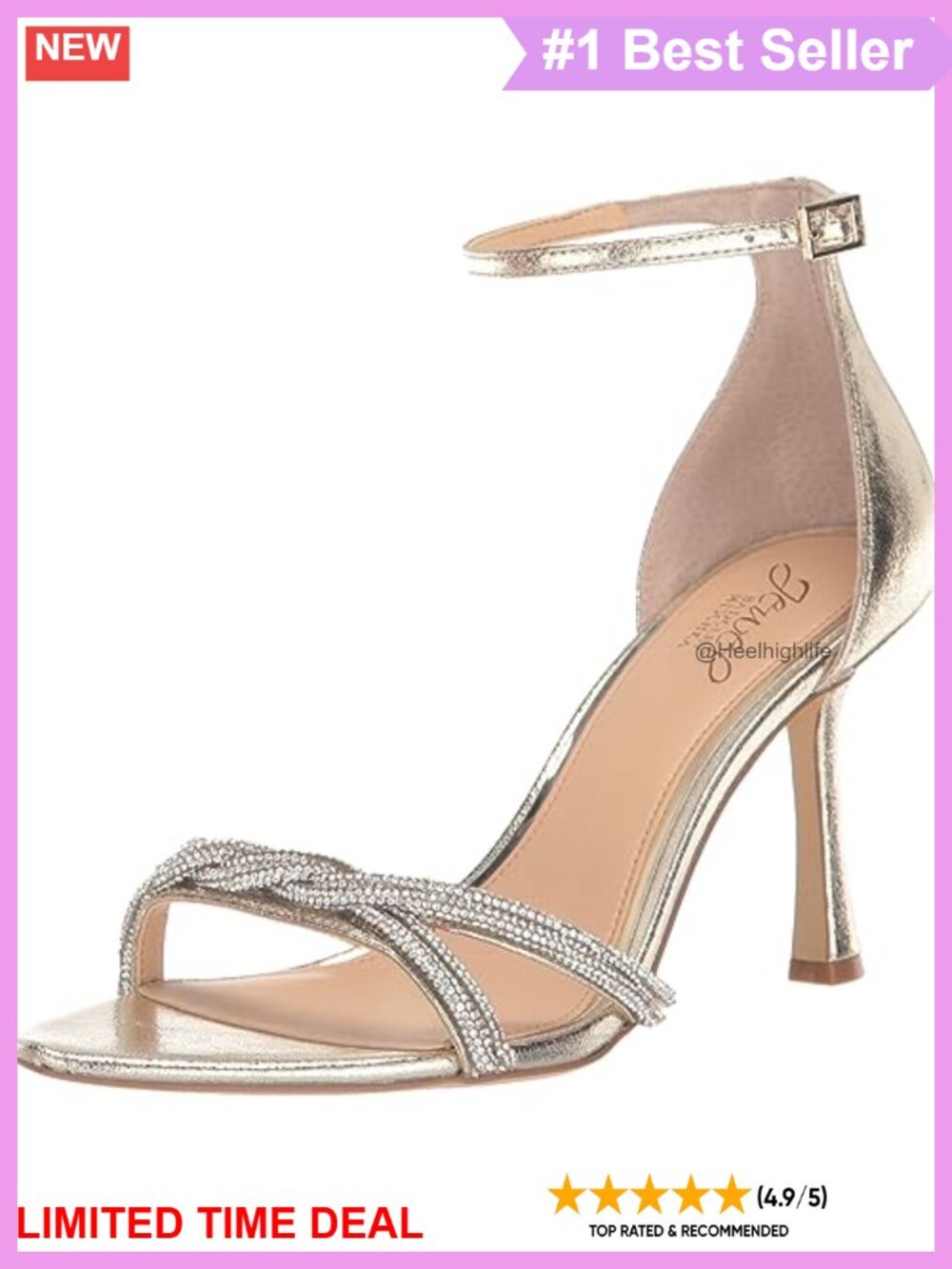 Jewel Badgley Mischka Vani Gold Textile Glitter Ankle Strap Stiletto Heels